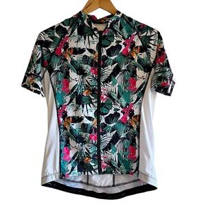 Tropical Floral Short-Sleeve Women’s Cycling Jersey - White & Green